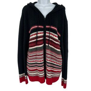 Lane Bryant Womens Black Hooded Red, White, Gray Striped Cardigan Size 18/20